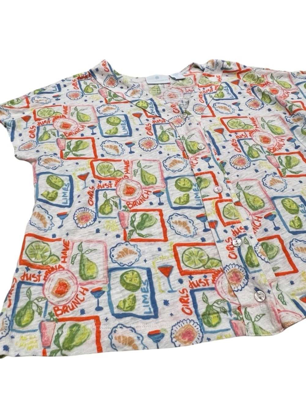 Cynthia Rowley White Multi Lime & Cocktail Print Button-Front Top